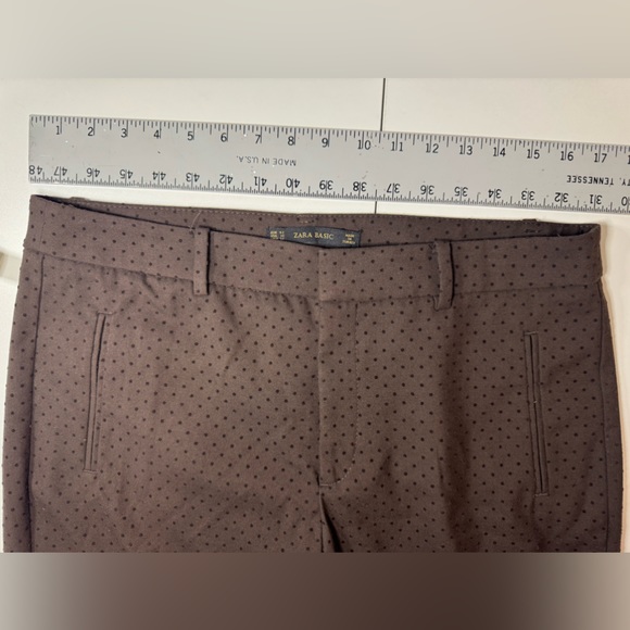 Zara Dress Pants Straight Tapered Leg Swiss Dot Brown Textured Trouser SZ 10 - Picture 12 of 16